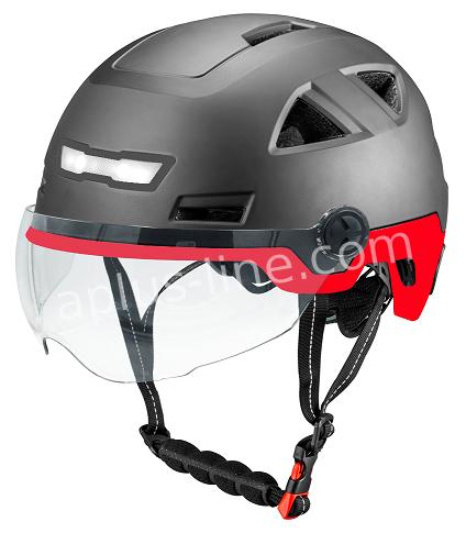 Helm E-Light Met Vizier Glans Zwart + Rood (Speed Pedelec) +Gratis Oorpads