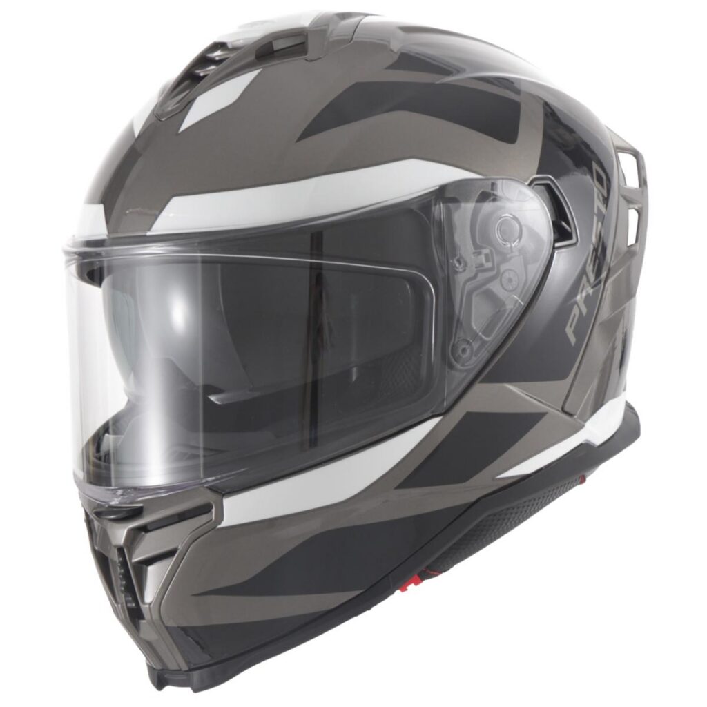 Helm Presto Integraal + Zonnevizier Glans Grijs/Wit/Zwart