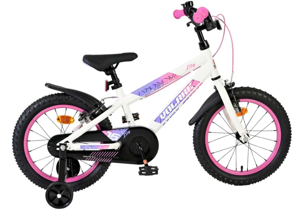 Volare Lily Kinderfiets – Meisjes – 16 inch – Wit Roze Paars – Twee Handremmen