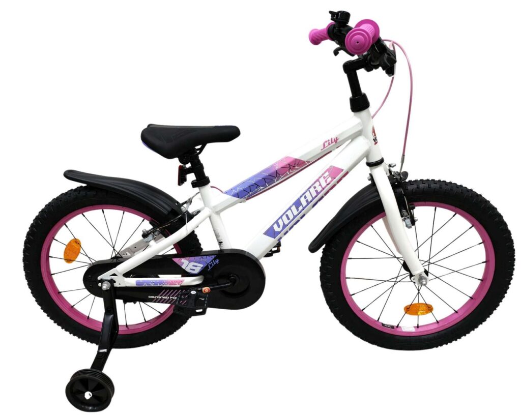 Volare Lily Kinderfiets – Meisjes – 18 inch – Wit Roze Paars – Twee handremmen