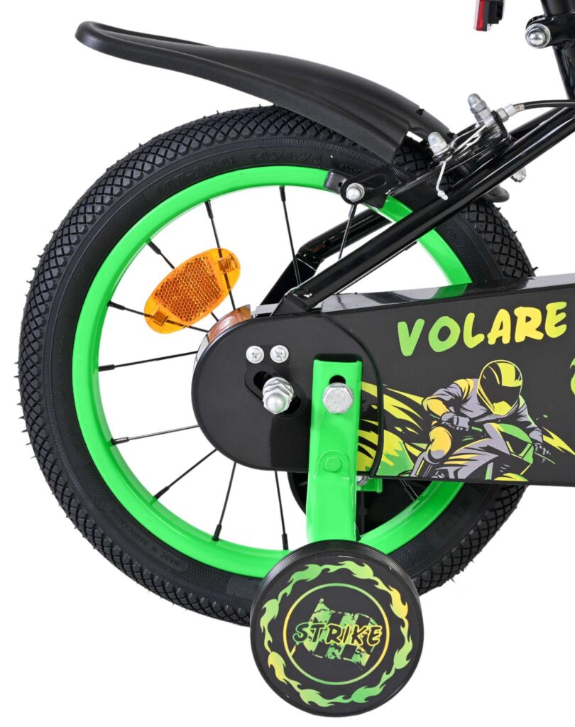 Volare Strike Kinderfiets – Jongens – 14 inch – Zwart Groen – Twee handremmen