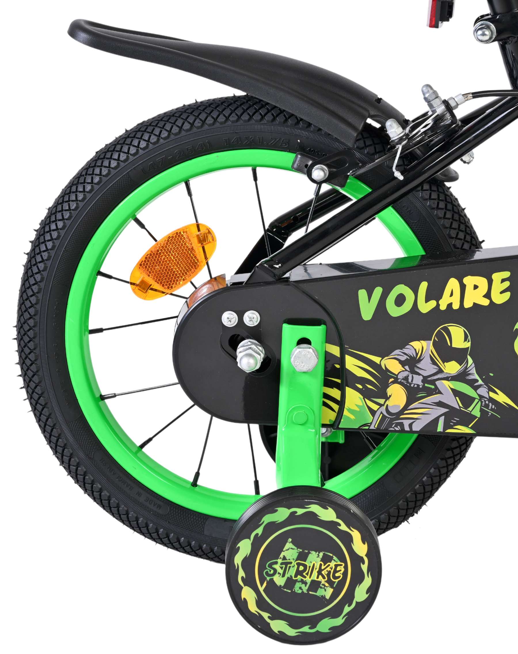Volare Strike Kinderfiets – Jongens – 14 inch – Zwart Groen – Twee handremmen