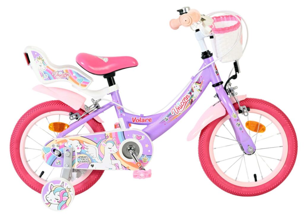 Volare Unicorn Kinderfiets – Meisjes – 14 inch – Paars – Twee Handremmen