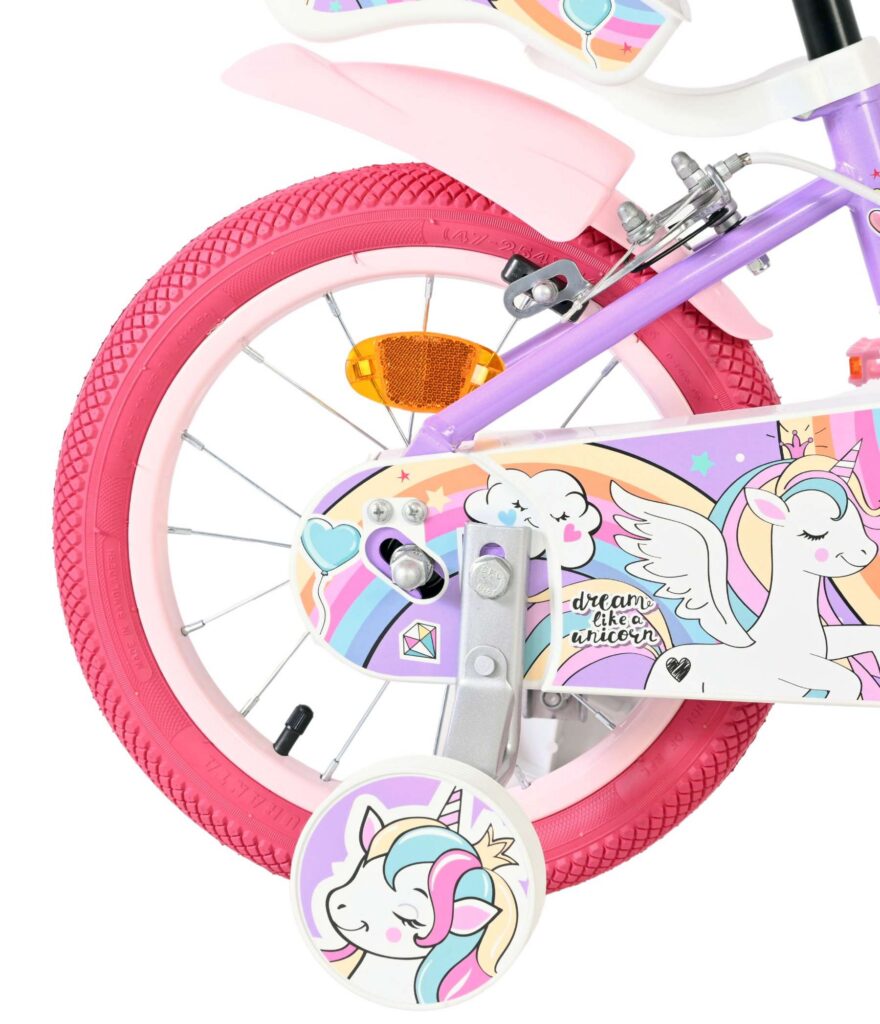 Volare Unicorn Kinderfiets – Meisjes – 14 inch – Paars – Twee Handremmen
