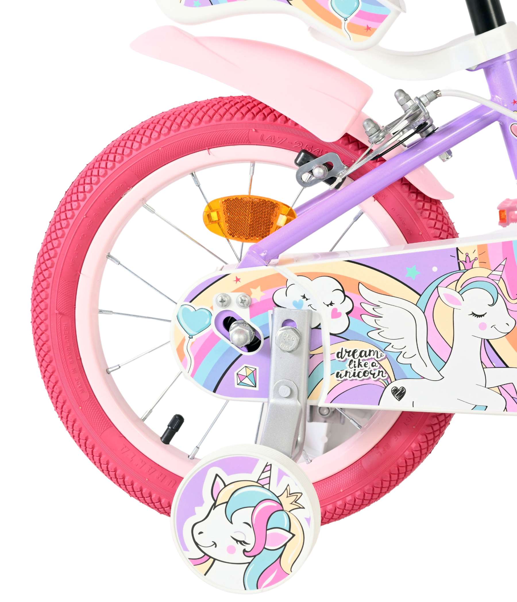 Volare Unicorn Kinderfiets – Meisjes – 14 inch – Paars – Twee Handremmen