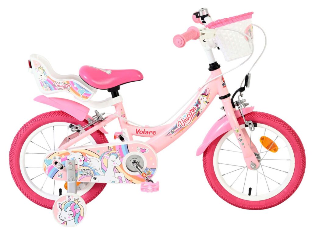 Volare Unicorn Kinderfiets – Meisjes – 14 inch – Roze – Twee Handremmen