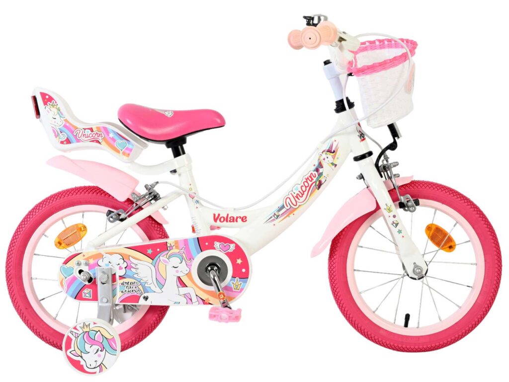 Volare Unicorn Kinderfiets – Meisjes – 14 inch – Wit – Twee Handremmen