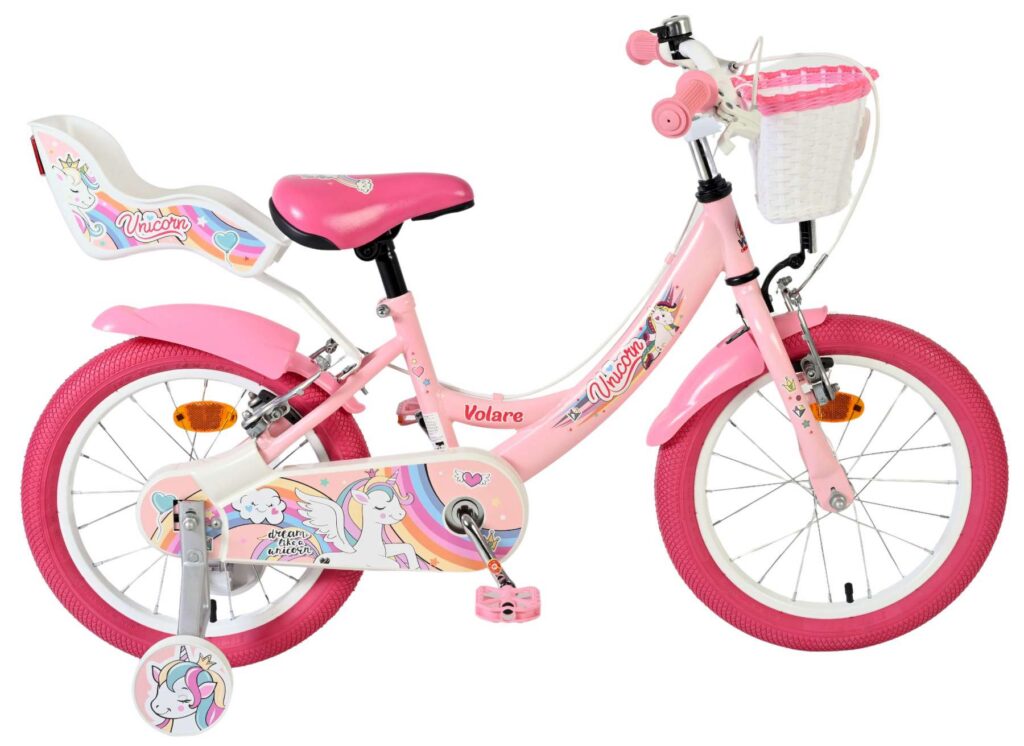 Volare Unicorn Kinderfiets – Meisjes – 16 inch – Roze – Twee Handremmen